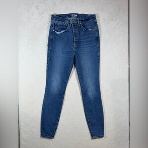 Good American Size 25 Deep Blue Skinny Cropped Stretch Performance Jeans